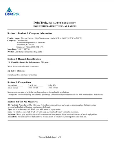 Download High Temperature Thermal Labels Safety Data Sheet